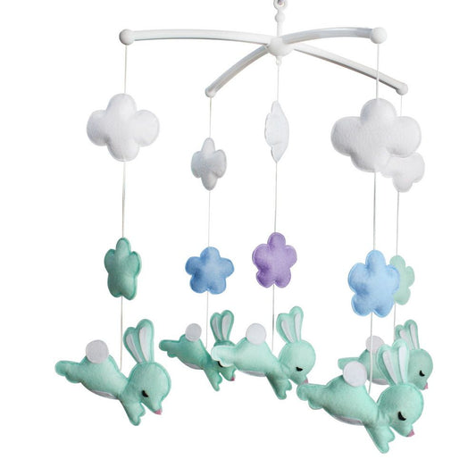 Handmade Nursery Decor Gift, Crib Mobile, [Jumping Rabbit+Flowers]