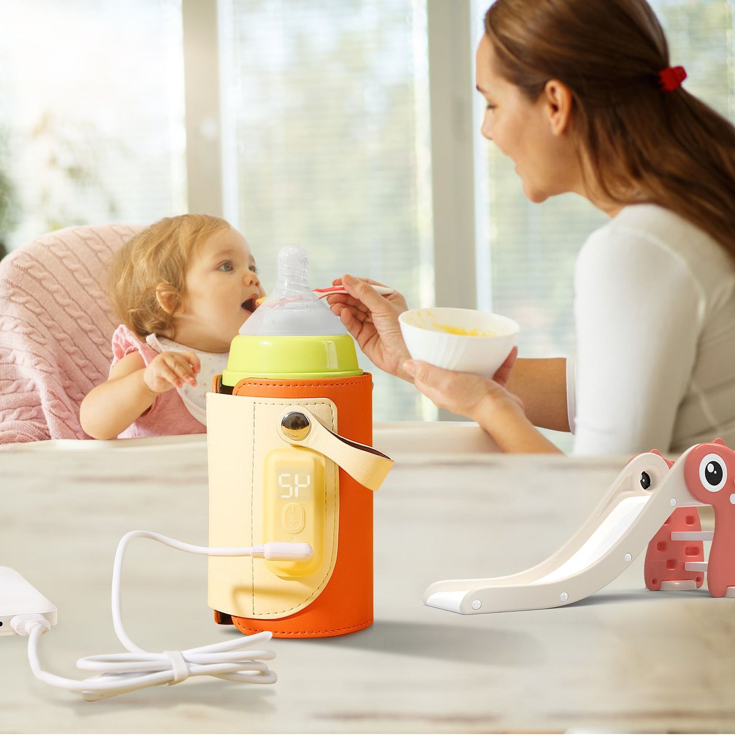 Portable Baby Milk Warmer 5 Temperature Adjustable Handhold Bottle Warmer with Fast Charge Adapter for Outdoor Car Travel