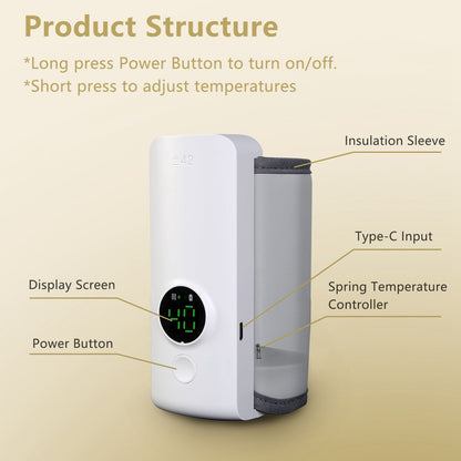 Portable Bottle Warmer On The Go Baby Milk Warmer Milk Formula Warmer for Travel with 6 Heating Levels USB Rechargeable Keep Milk Warm for 5 Hours